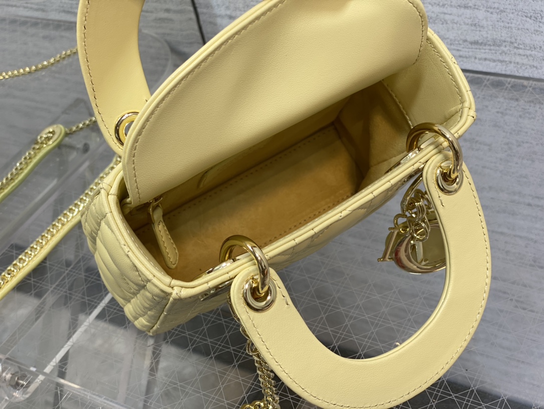 Mini Lady Dior Bag Light Yellow Cannage Lambskin